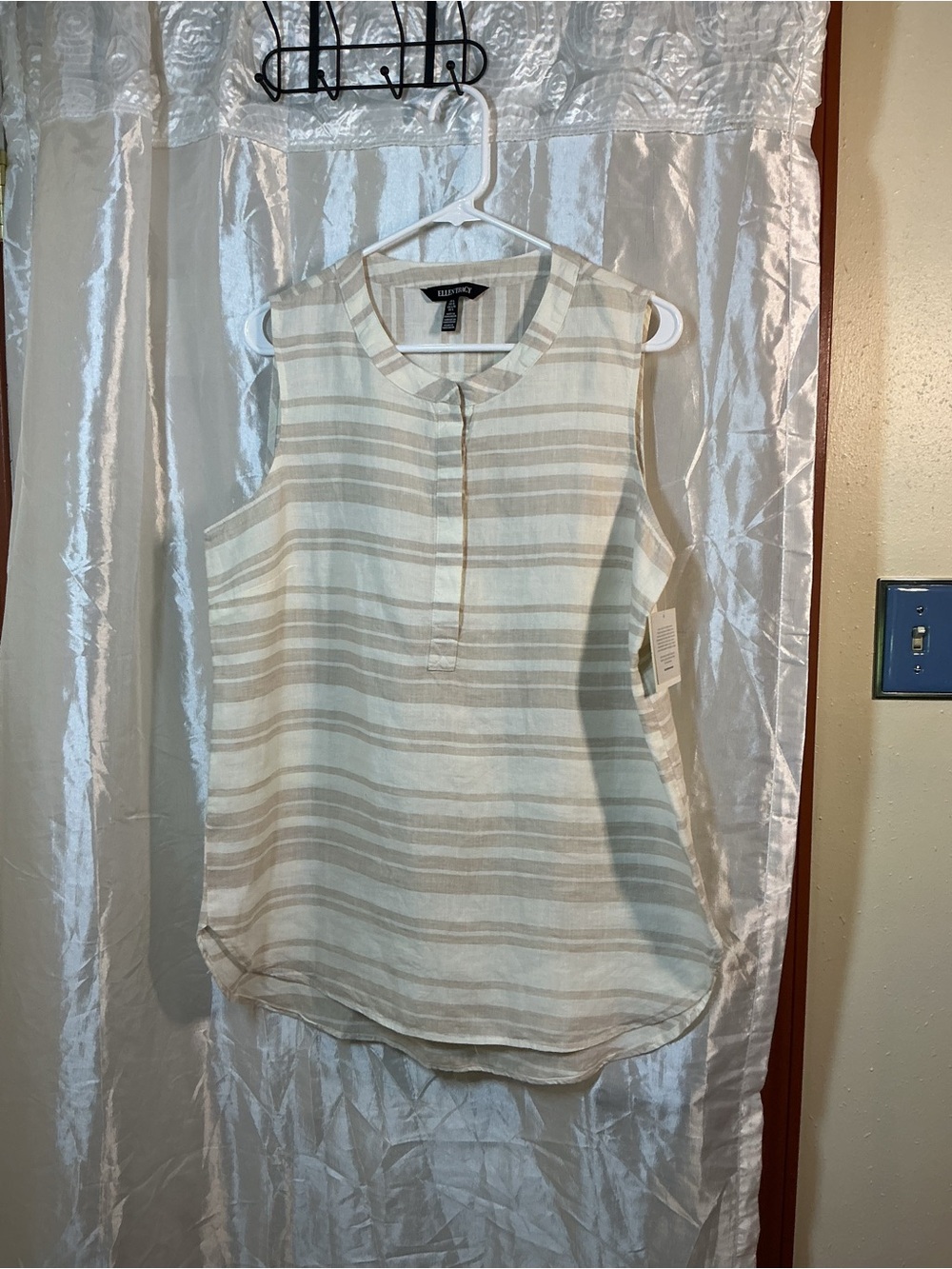 Ellen Tracy Sleeveless Striped Tunic Camisole - Beige & Cream